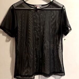 Victoria’s Secret T Shirt M/L Black Mesh See Through Cap sleeve Embroidered Logo